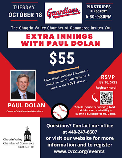 The Chagrin Valley Chamber of Commerce (CVCC) is pleased to announce their event Extra Innings with Paul Dolan