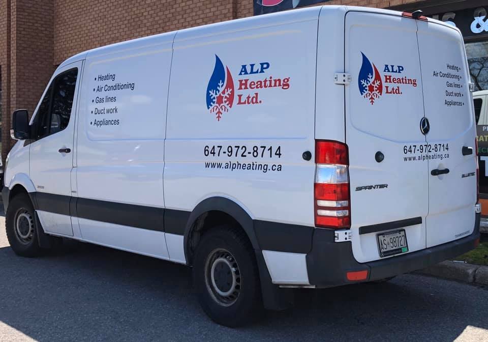 ALP heating service car - providing heating, Air Conditioning, Gas lines & duct work services as well as Gas appliances installation