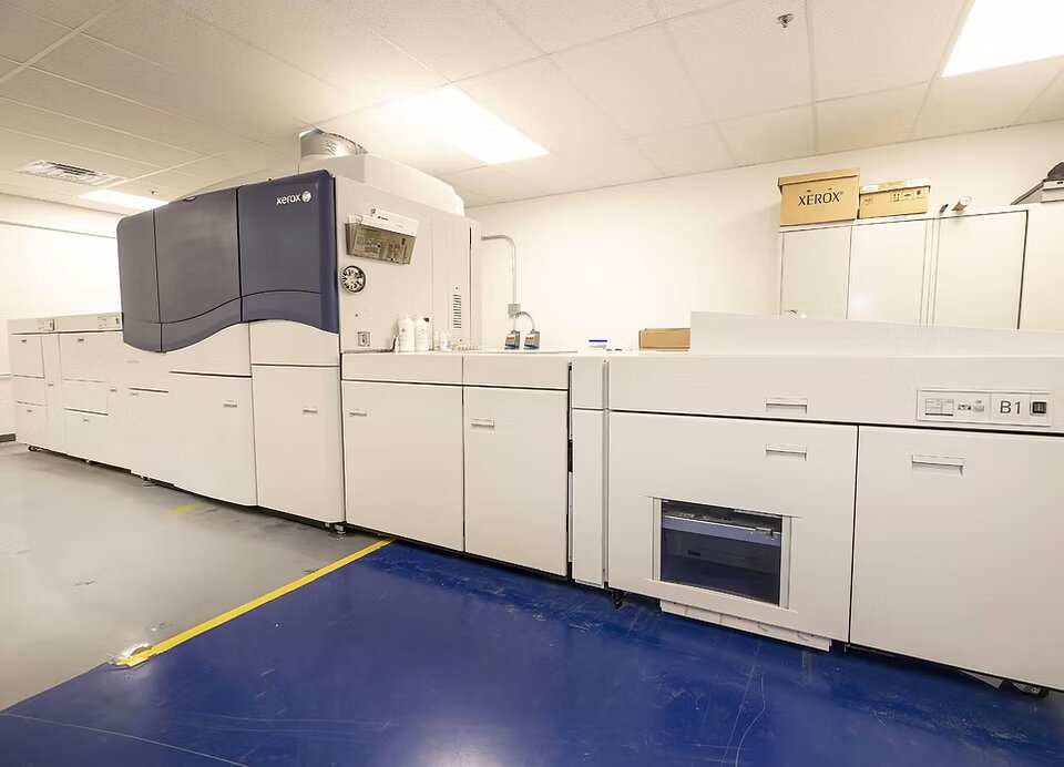 MidAmerican Printing Systems' digital printing equipment in Chicago, used for high-quality commercial printing, booklet printing, and direct mail production.