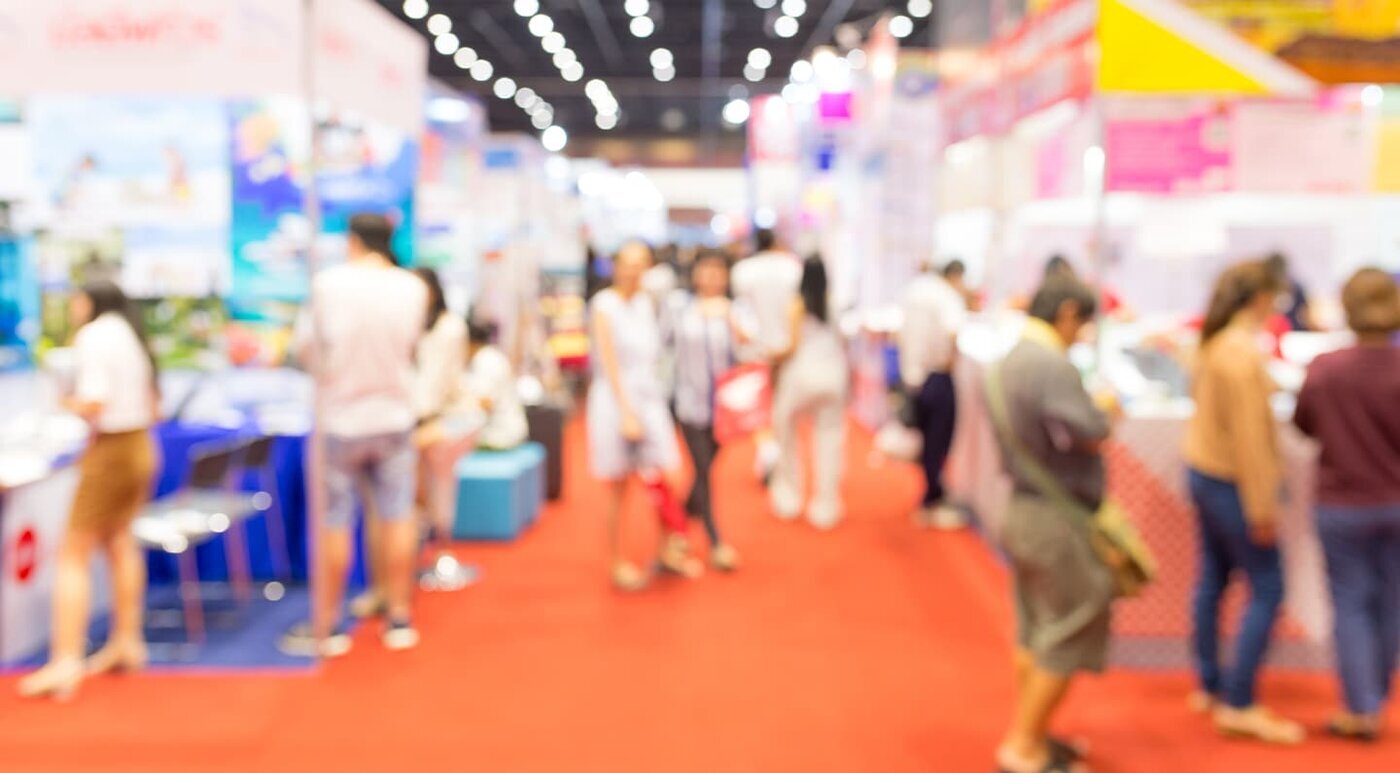 Abstract blurred event exhibition with people background