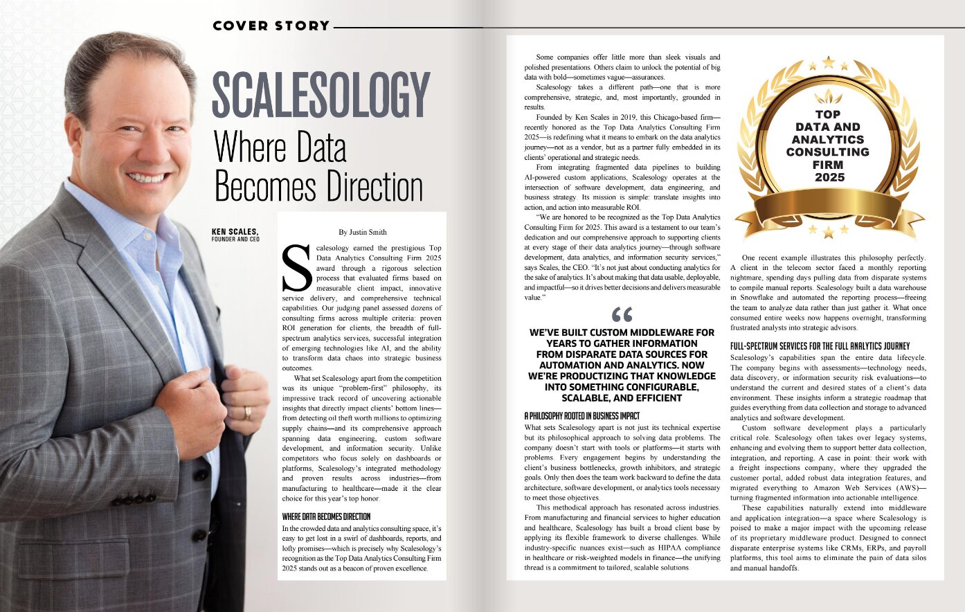 Established in 2019 and headquartered in Chicago, Scalesology provides comprehensive consulting in data analytics, custom software development, and information security.