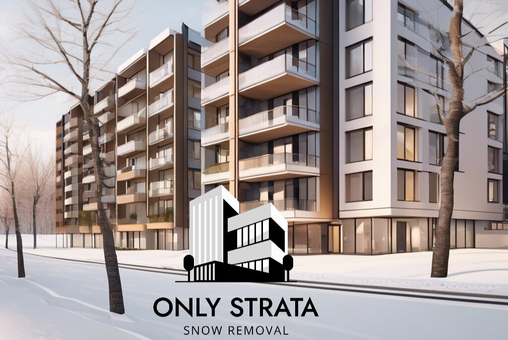 modern apartment building in snow background only strata snow removal