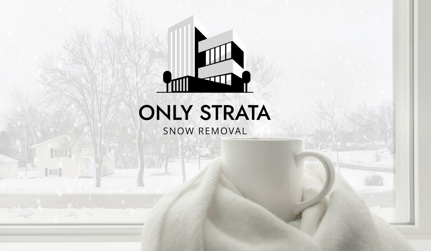 A cup of coffee overlooking a snow courtyard representing the need for timely snow removal services in Vancouver