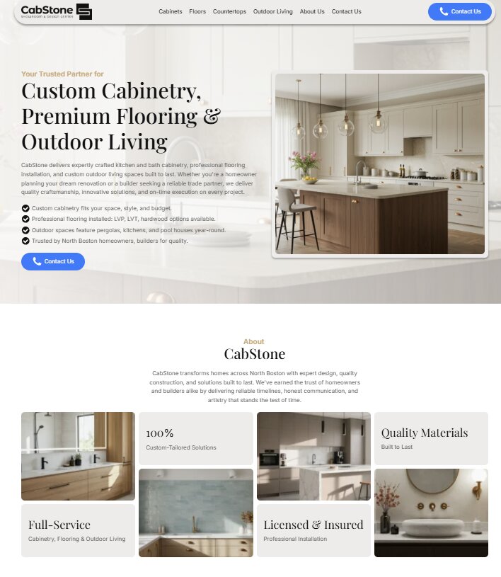 CabStone provides custom cabinetry, flooring, countertops, and outdoor living solutions for homeowners and builders in North Boston.
