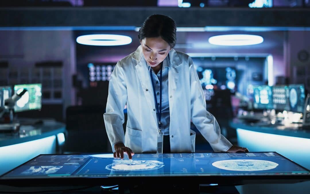 scientist using interactive display