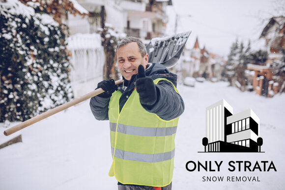 Only Strata Snow Removal Crew Member With Snow Shovel