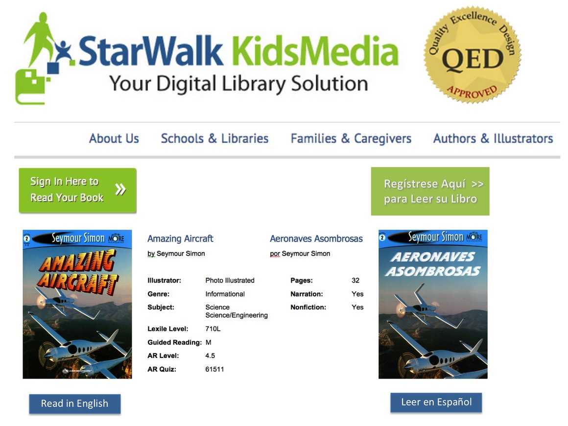Students searching for information about bilingual titles automatically find the companion volume with a link to read.