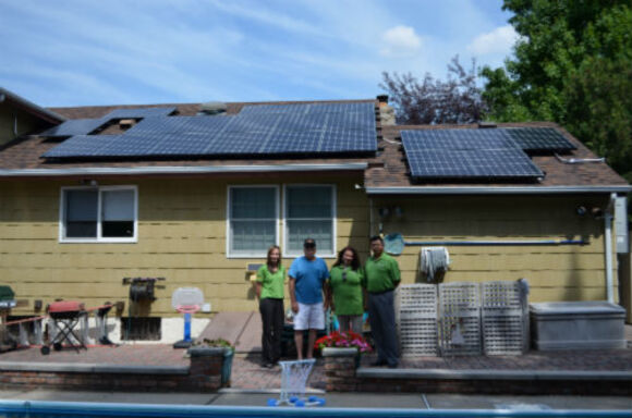 Amergy Solar employees posing with Phillip Sabella