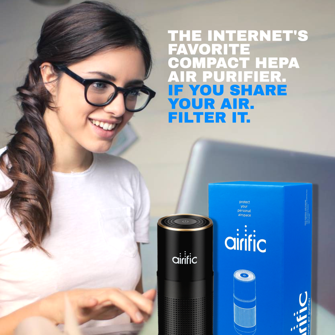 Airific the compact desktop HEPA air purifier.