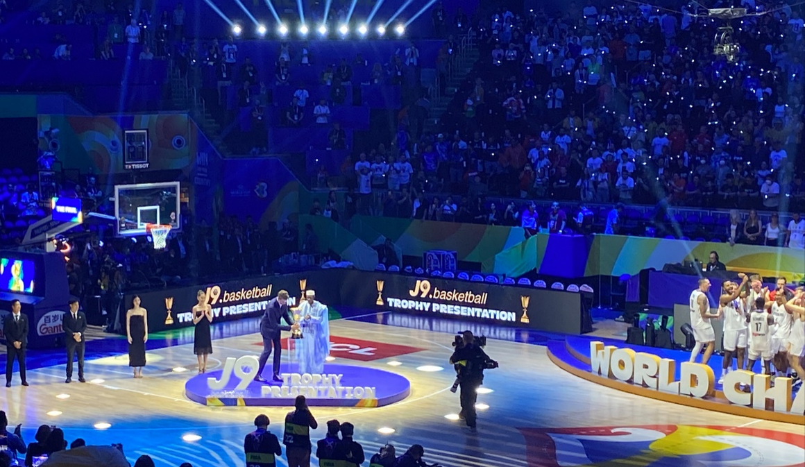 12 anniversary celebration was a complete success - J9 basketball beauties hands the trophy to world champion Germany