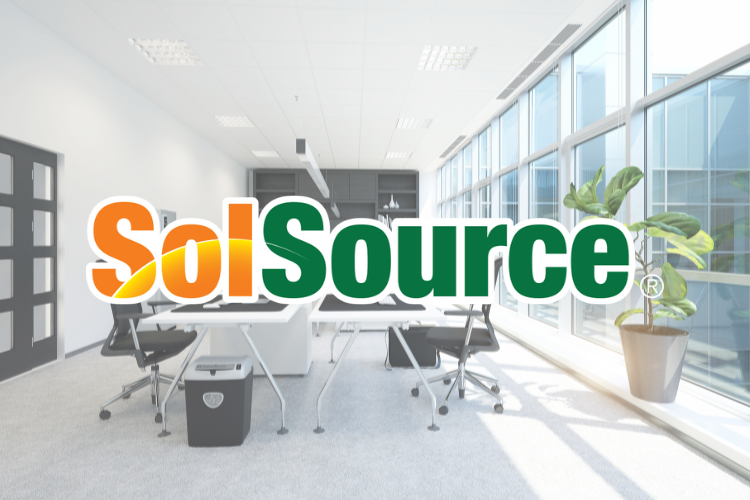 SolSource Clean Image of logo with office in the background 