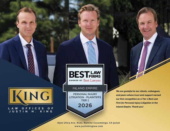 The Law Offices of Justin H. King Named Tier 1 Best Law Firm for the Inland Empire in 2026 by Best Lawyers®