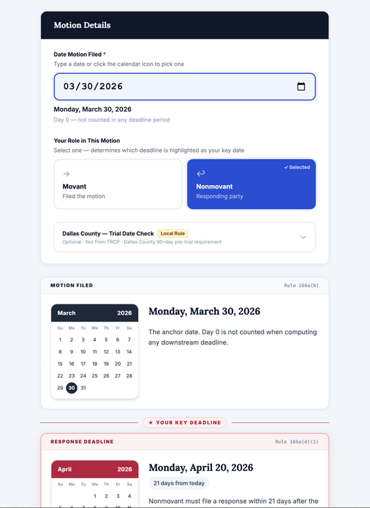 VARGHESE SUMMERSETT’S FREE ONLINE CALCULATOR HELPS TEXAS LITIGANTS AND ATTORNEYS TRACK NEW SUMMARY JUDGMENT DEADLINES