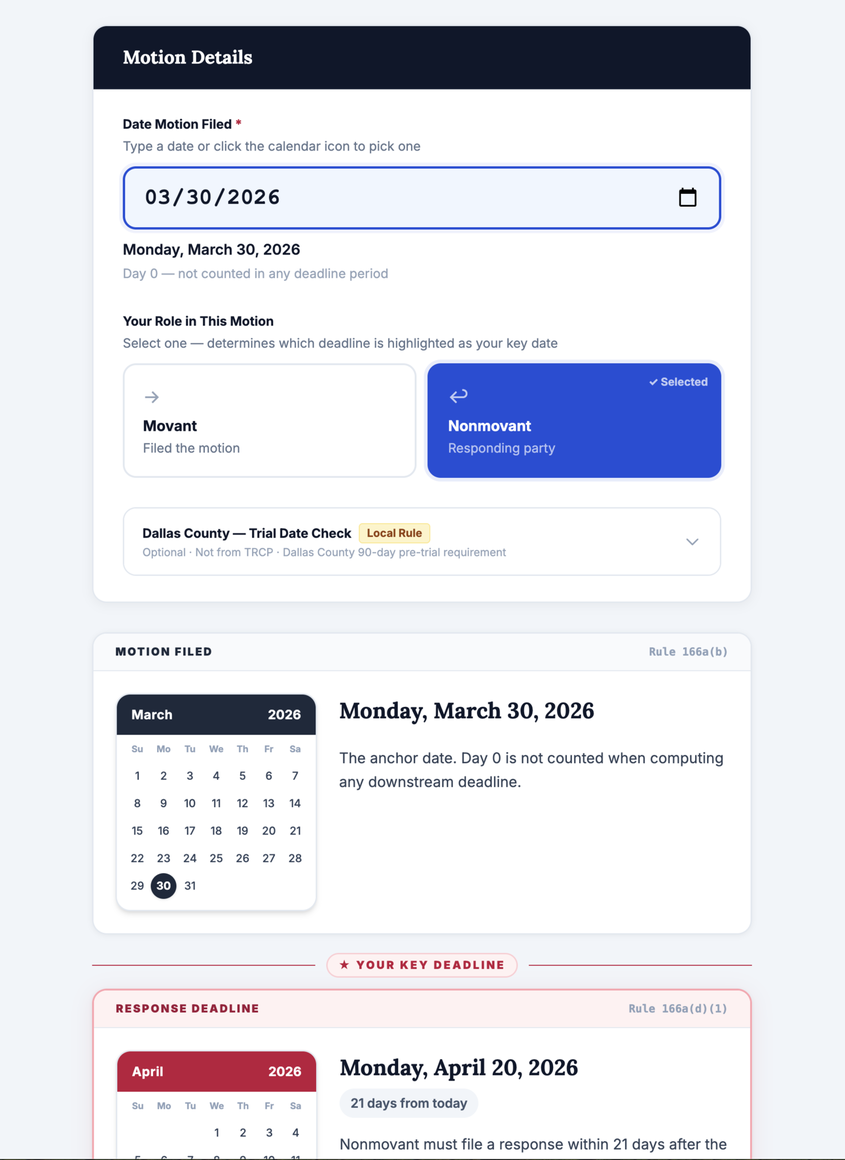 VARGHESE SUMMERSETT’S FREE ONLINE CALCULATOR HELPS TEXAS LITIGANTS AND ATTORNEYS TRACK NEW SUMMARY JUDGMENT DEADLINES