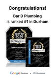 Bar D Plumbing Earns Recognition as One of the Top 3 Best Plumbers in Durham, NC