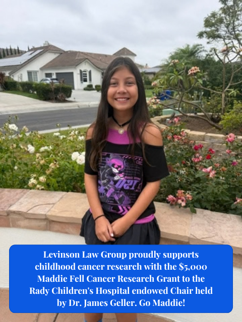 San Diego Personal Injury Law Firm Levinson Law Group Supports Tumor Research at Rady Children’s Hospital  