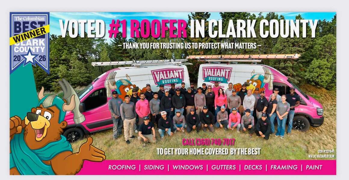 Valiant Roofing Voted Best Roofer in Clark County for 2026