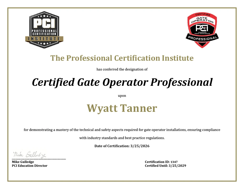 Commence Fence Becomes Ottawa’s First Fencing Company with a Certified Gate Operator Professional on Its Team